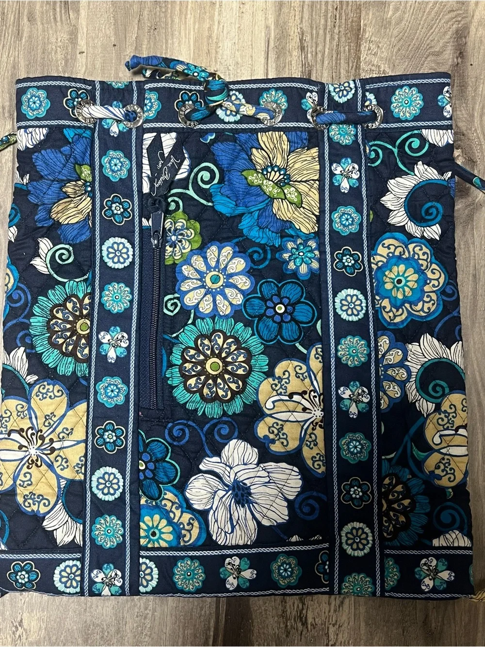 Vera Bradley Mod Floral Blue Drawstring Cinch Backpack Like New 13